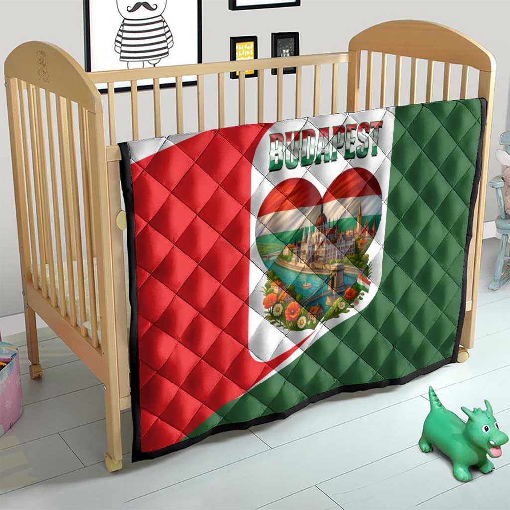 Hungary Quilt with Budapest Heart Illustration Design and Crown Emblem - Wonder Print Shop