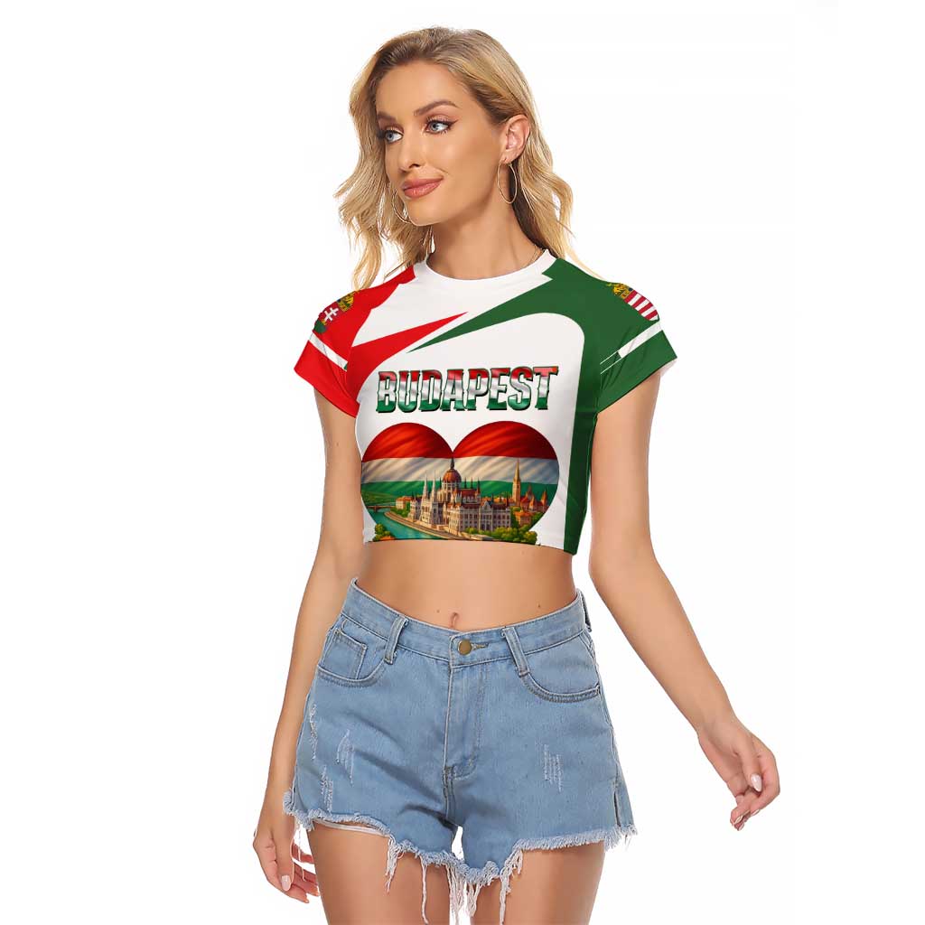 Hungary Raglan Cropped T Shirt with Budapest Heart Illustration Design and Crown Emblem - Wonder Print Shop