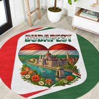 Hungary Round Carpet with Budapest Heart Illustration Design and Crown Emblem - Wonder Print Shop