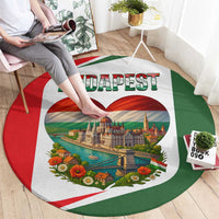 Hungary Round Carpet with Budapest Heart Illustration Design and Crown Emblem - Wonder Print Shop