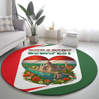 Hungary Round Carpet with Budapest Heart Illustration Design and Crown Emblem - Wonder Print Shop