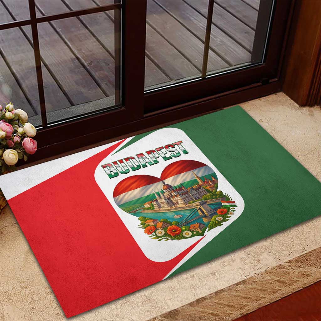 Hungary Rubber Doormat with Budapest Heart Illustration Design and Crown Emblem - Wonder Print Shop
