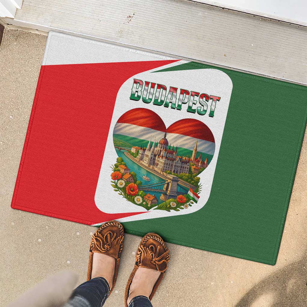 Hungary Rubber Doormat with Budapest Heart Illustration Design and Crown Emblem - Wonder Print Shop