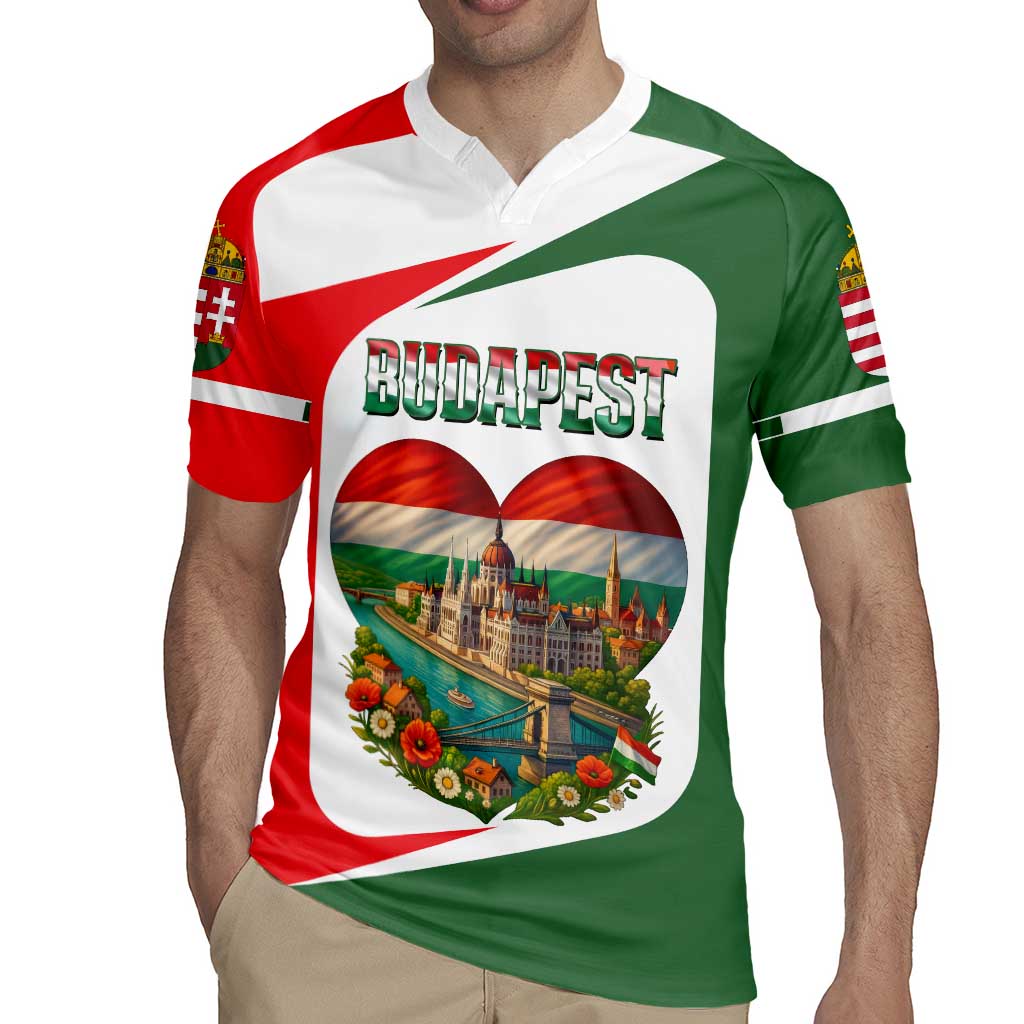Hungary Rugby Jersey with Budapest Heart Illustration Design and Crown Emblem - Wonder Print Shop