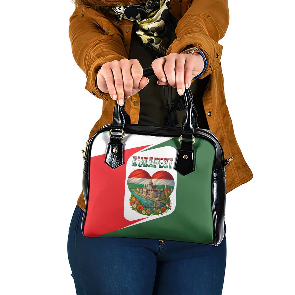 Hungary Shoulder Handbag with Budapest Heart Illustration Design and Crown Emblem - Wonder Print Shop