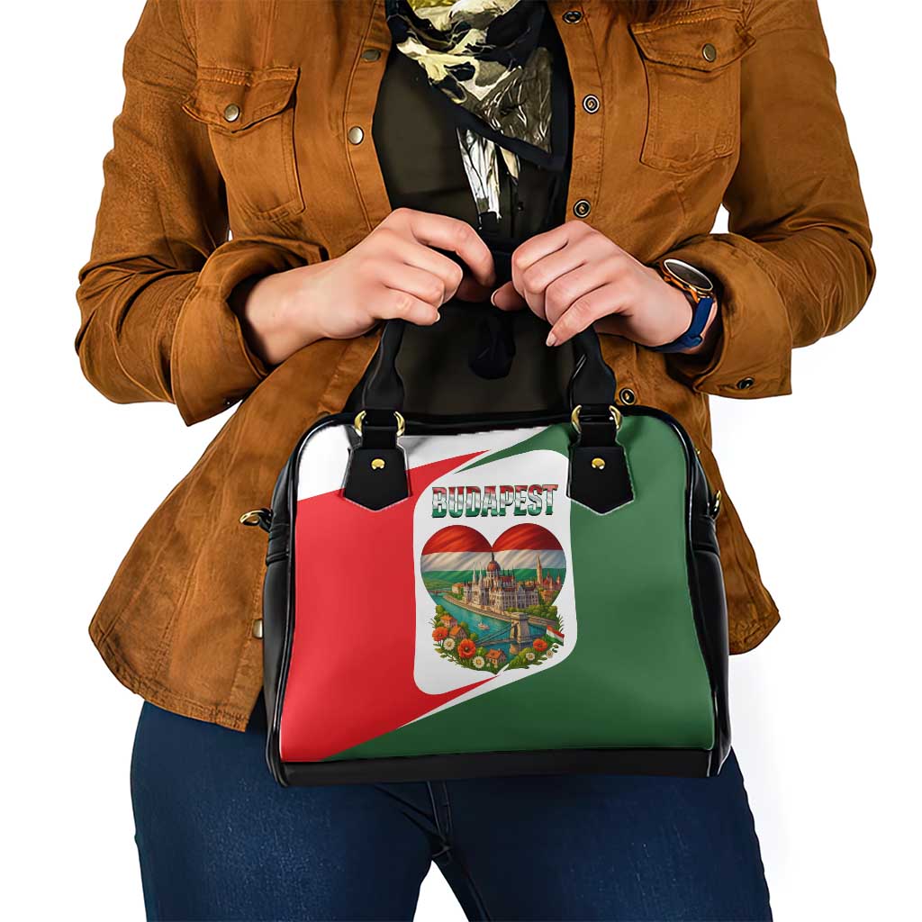 Hungary Shoulder Handbag with Budapest Heart Illustration Design and Crown Emblem - Wonder Print Shop
