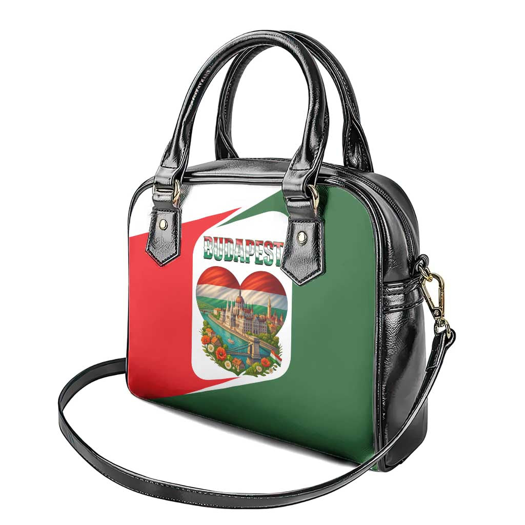 Hungary Shoulder Handbag with Budapest Heart Illustration Design and Crown Emblem - Wonder Print Shop