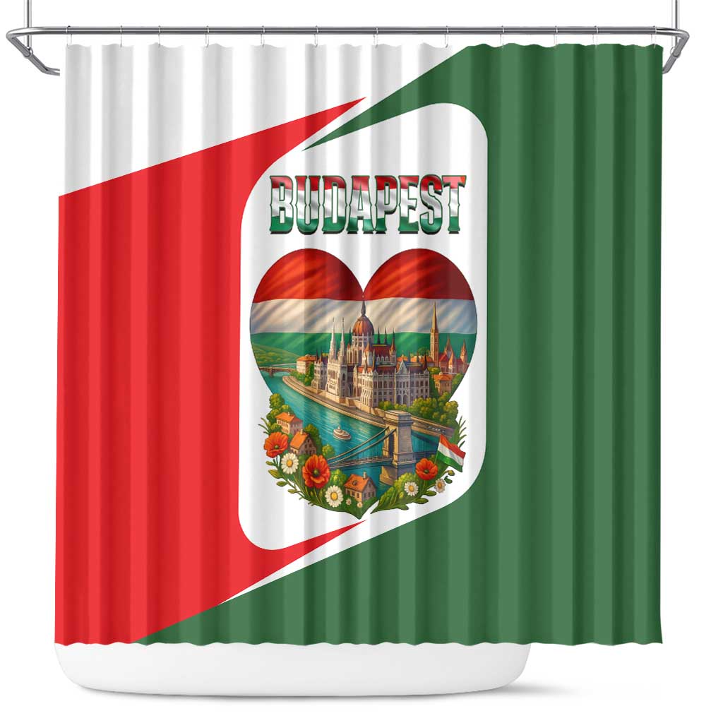 Hungary Shower Curtain with Budapest Heart Illustration Design and Crown Emblem - Wonder Print Shop