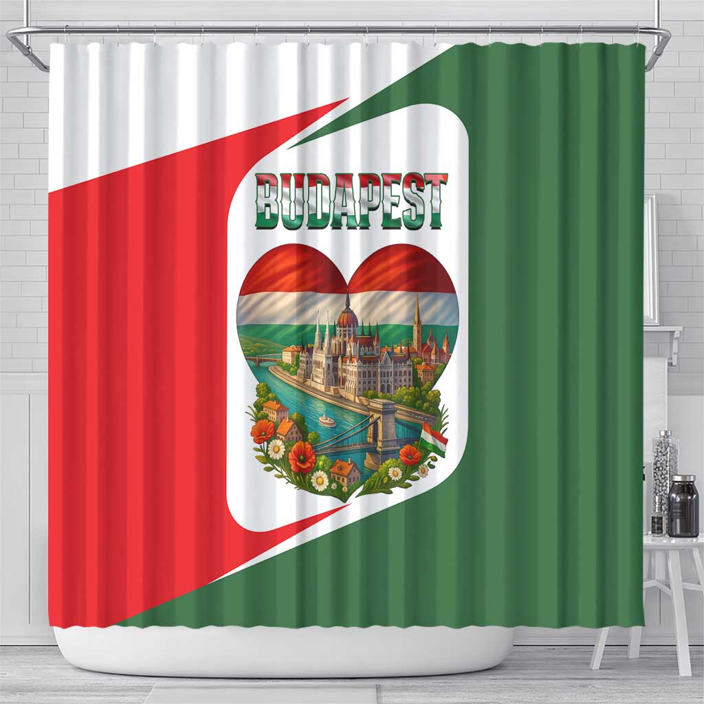 Hungary Shower Curtain with Budapest Heart Illustration Design and Crown Emblem - Wonder Print Shop
