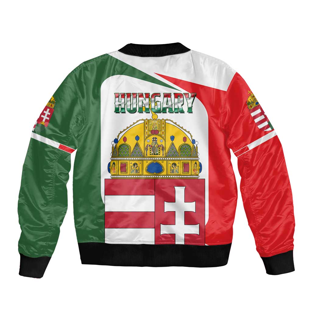 Hungary Sleeve Zip Bomber Jacket with Budapest Heart Illustration Design and Crown Emblem - Wonder Print Shop