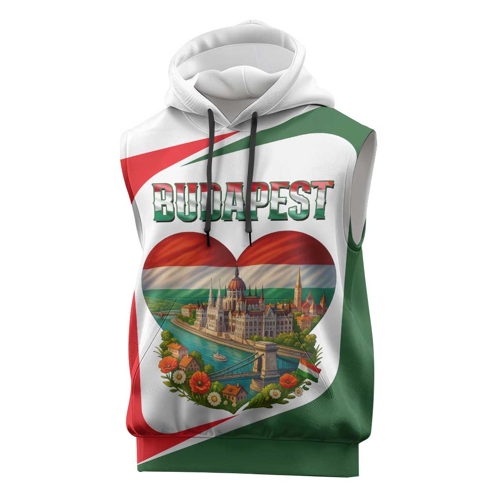 Hungary Sleeveless Hoodie with Budapest Heart Illustration Design and Crown Emblem - Wonder Print Shop