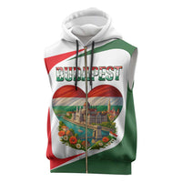 Hungary Sleeveless Zip Hoodie with Budapest Heart Illustration Design and Crown Emblem - Wonder Print Shop