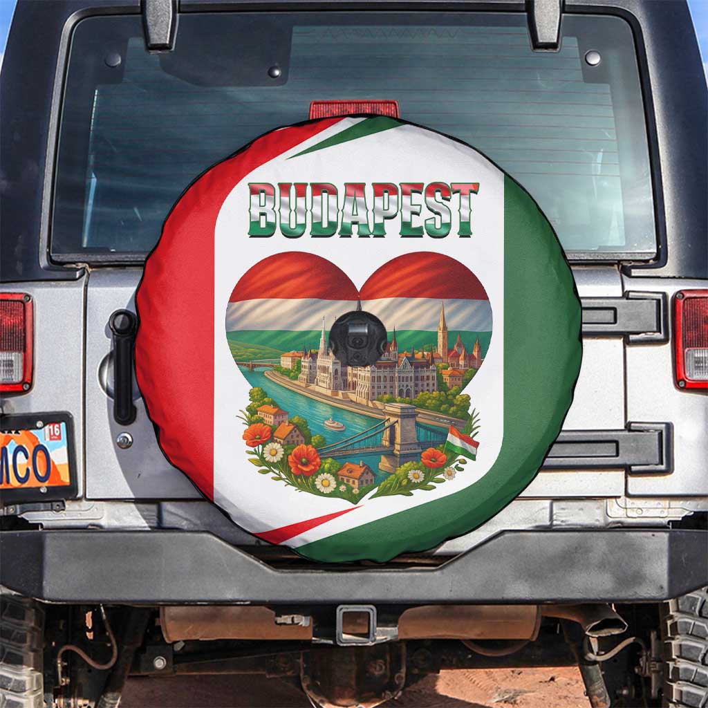 Hungary Spare Tire Cover with Budapest Heart Illustration Design and Crown Emblem - Wonder Print Shop