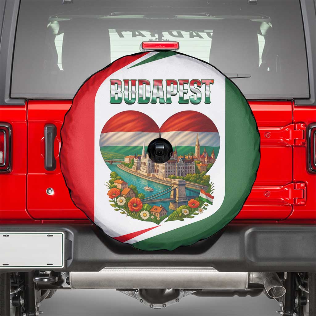Hungary Spare Tire Cover with Budapest Heart Illustration Design and Crown Emblem - Wonder Print Shop