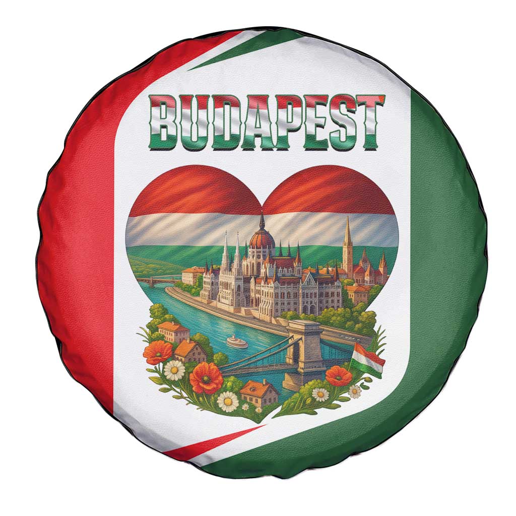 Hungary Spare Tire Cover with Budapest Heart Illustration Design and Crown Emblem - Wonder Print Shop
