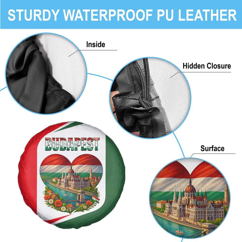 Hungary Spare Tire Cover with Budapest Heart Illustration Design and Crown Emblem - Wonder Print Shop