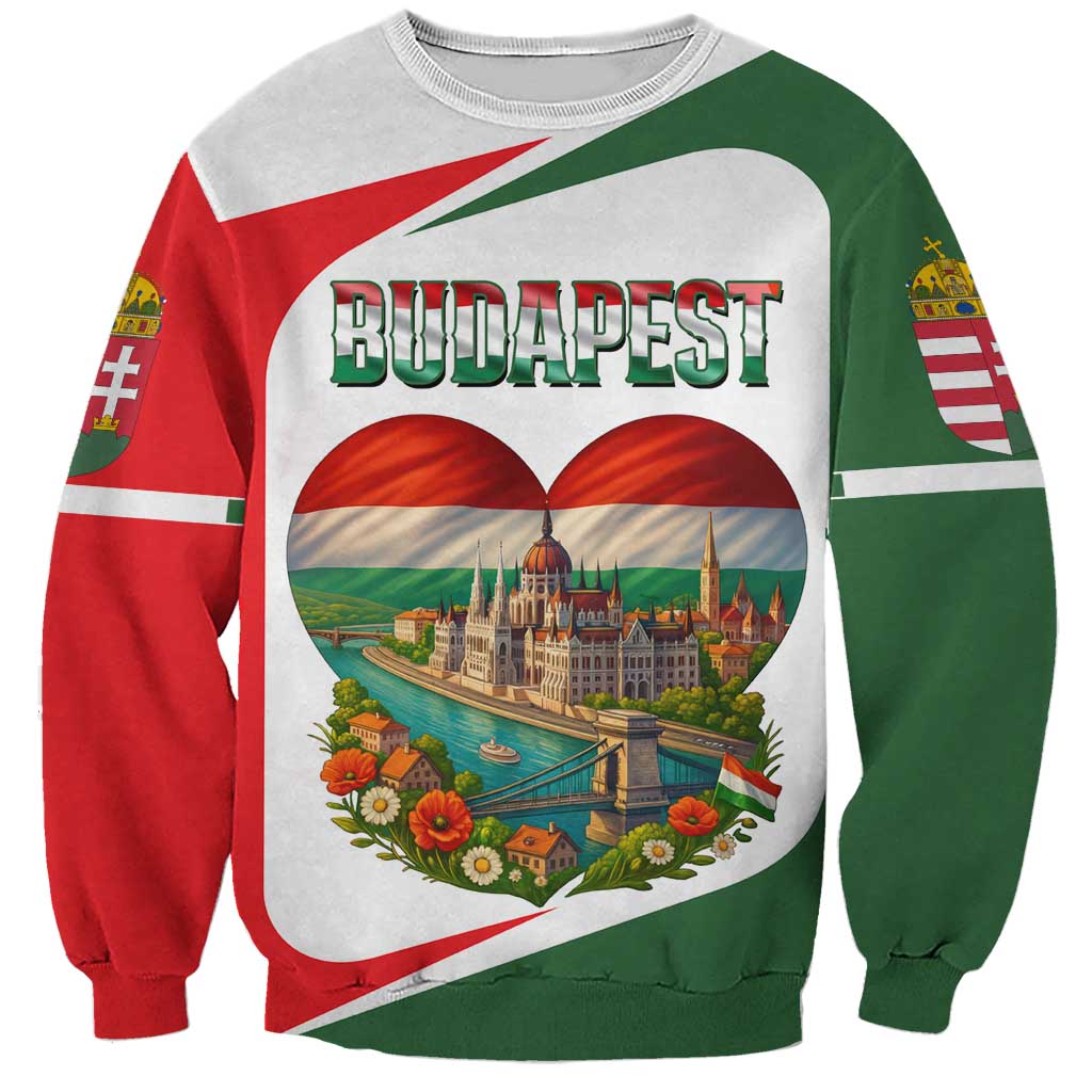 Hungary Sweatshirt with Budapest Heart Illustration Design and Crown Emblem - Wonder Print Shop