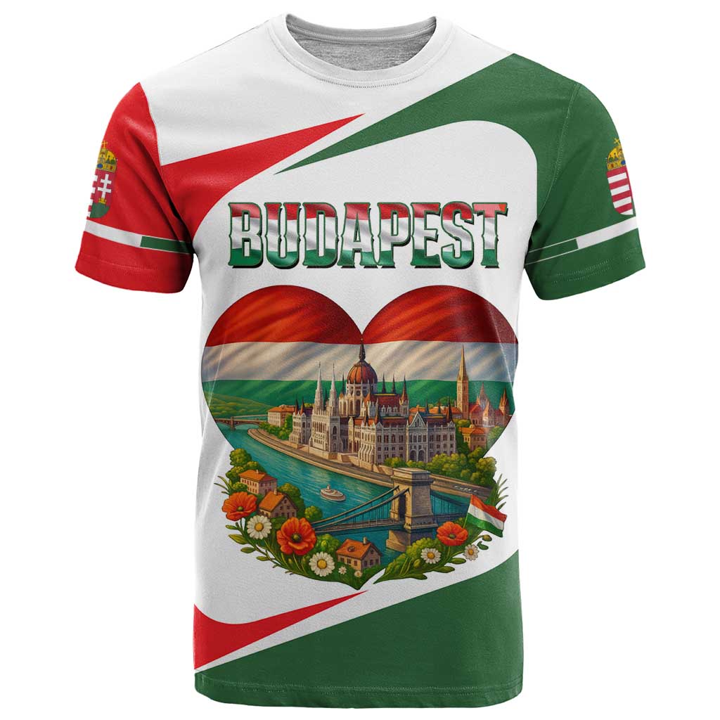 Hungary T Shirt with Budapest Heart Illustration Design and Crown Emblem - Wonder Print Shop