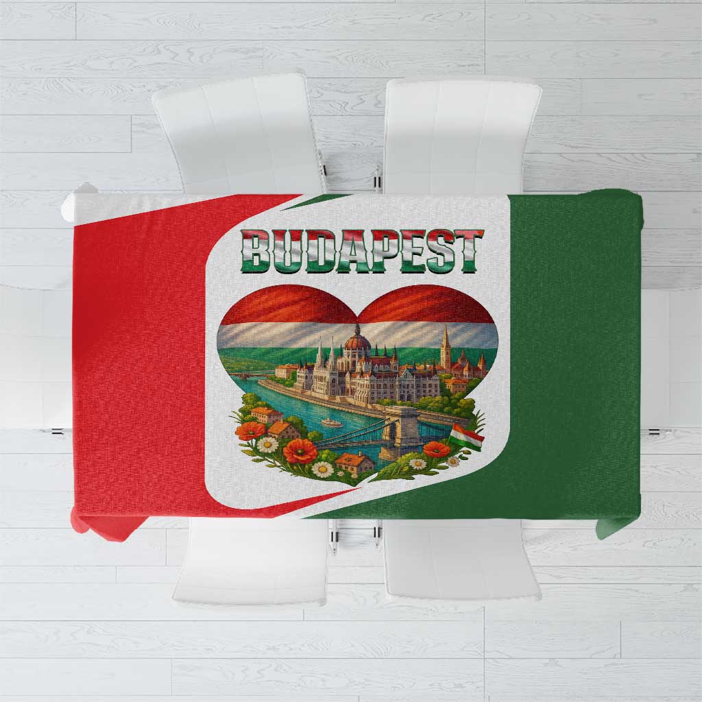 Hungary Tablecloth with Budapest Heart Illustration Design and Crown Emblem - Wonder Print Shop