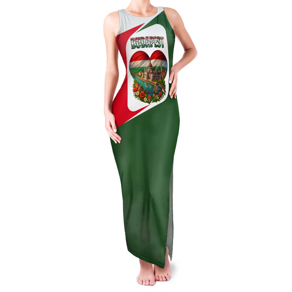 Hungary Tank Maxi Dress with Budapest Heart Illustration Design and Crown Emblem - Wonder Print Shop