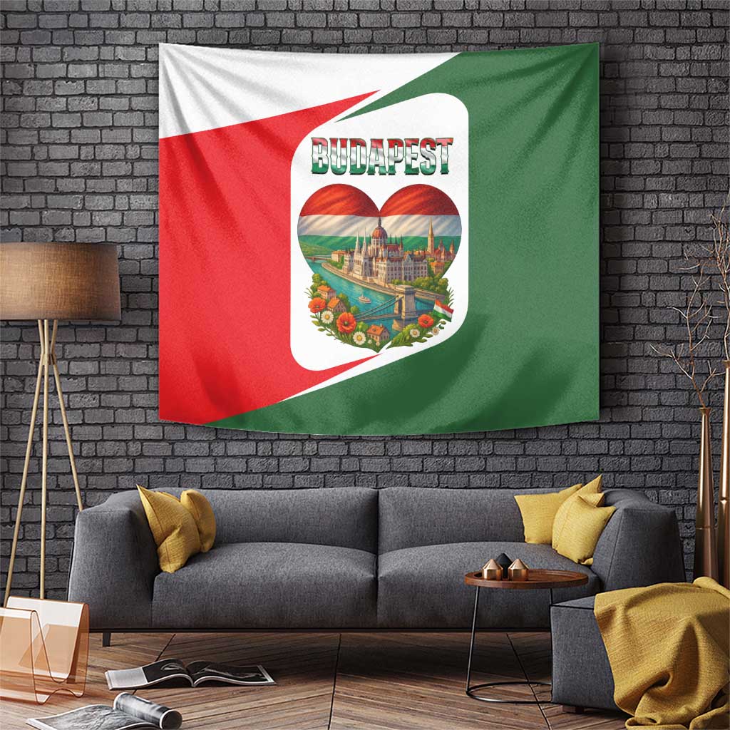 Hungary Tapestry with Budapest Heart Illustration Design and Crown Emblem - Wonder Print Shop
