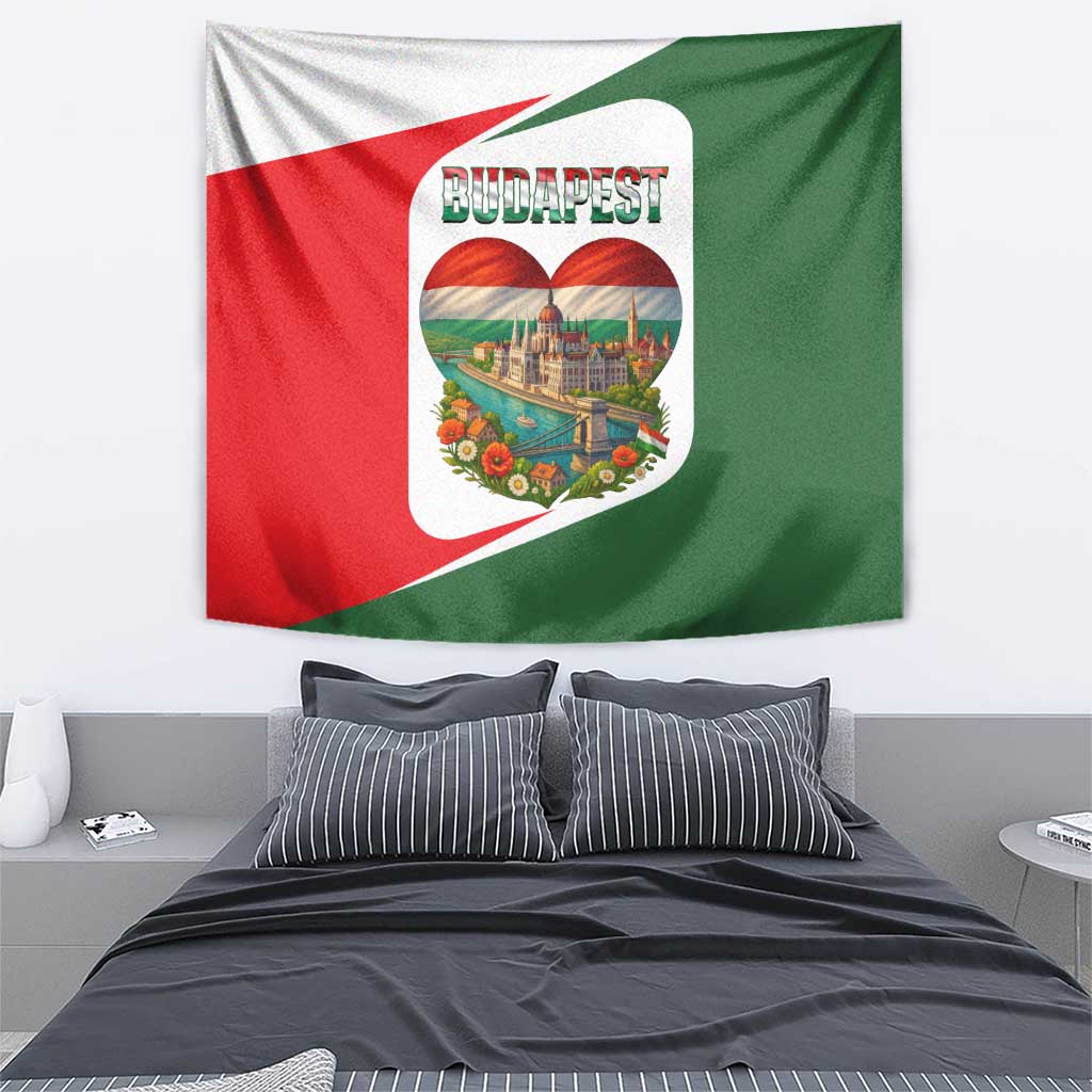 Hungary Tapestry with Budapest Heart Illustration Design and Crown Emblem - Wonder Print Shop