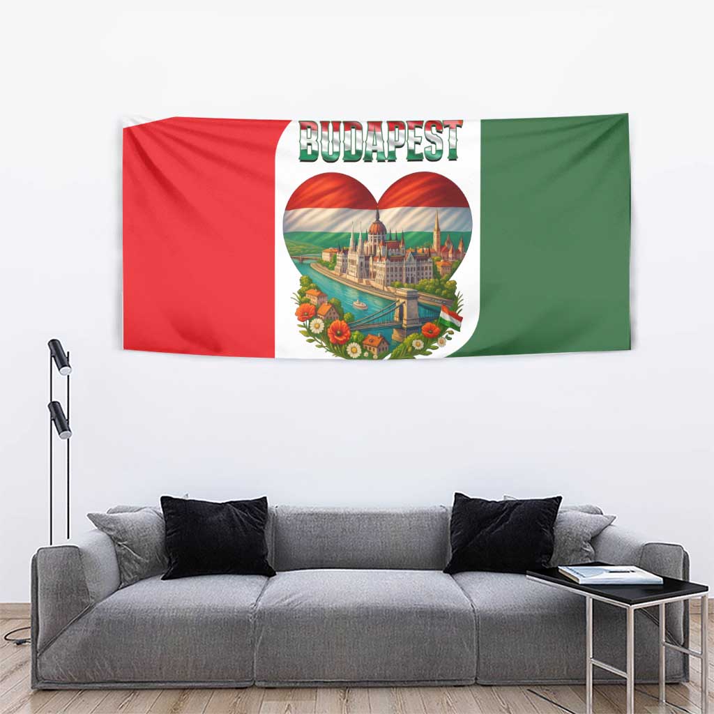 Hungary Tapestry with Budapest Heart Illustration Design and Crown Emblem - Wonder Print Shop