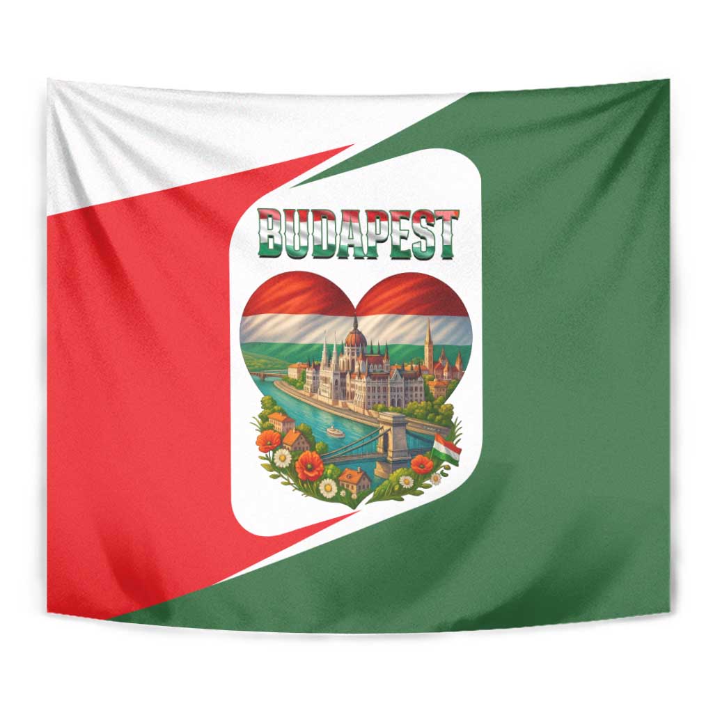 Hungary Tapestry with Budapest Heart Illustration Design and Crown Emblem - Wonder Print Shop