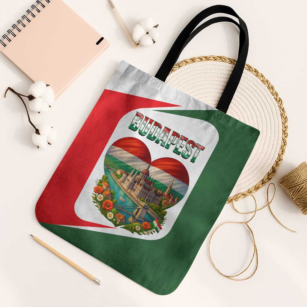 Hungary Tote Bag with Budapest Heart Illustration Design and Crown Emblem - Wonder Print Shop