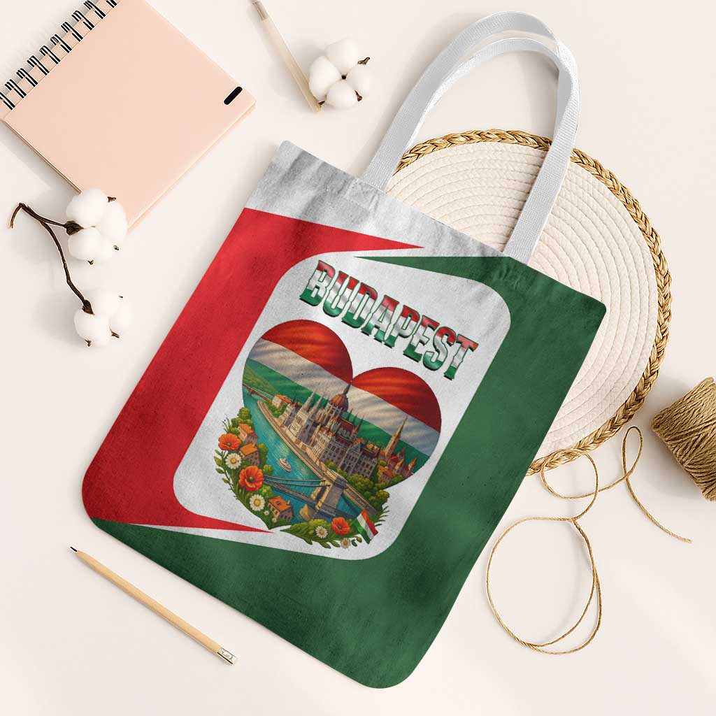 Hungary Tote Bag with Budapest Heart Illustration Design and Crown Emblem - Wonder Print Shop