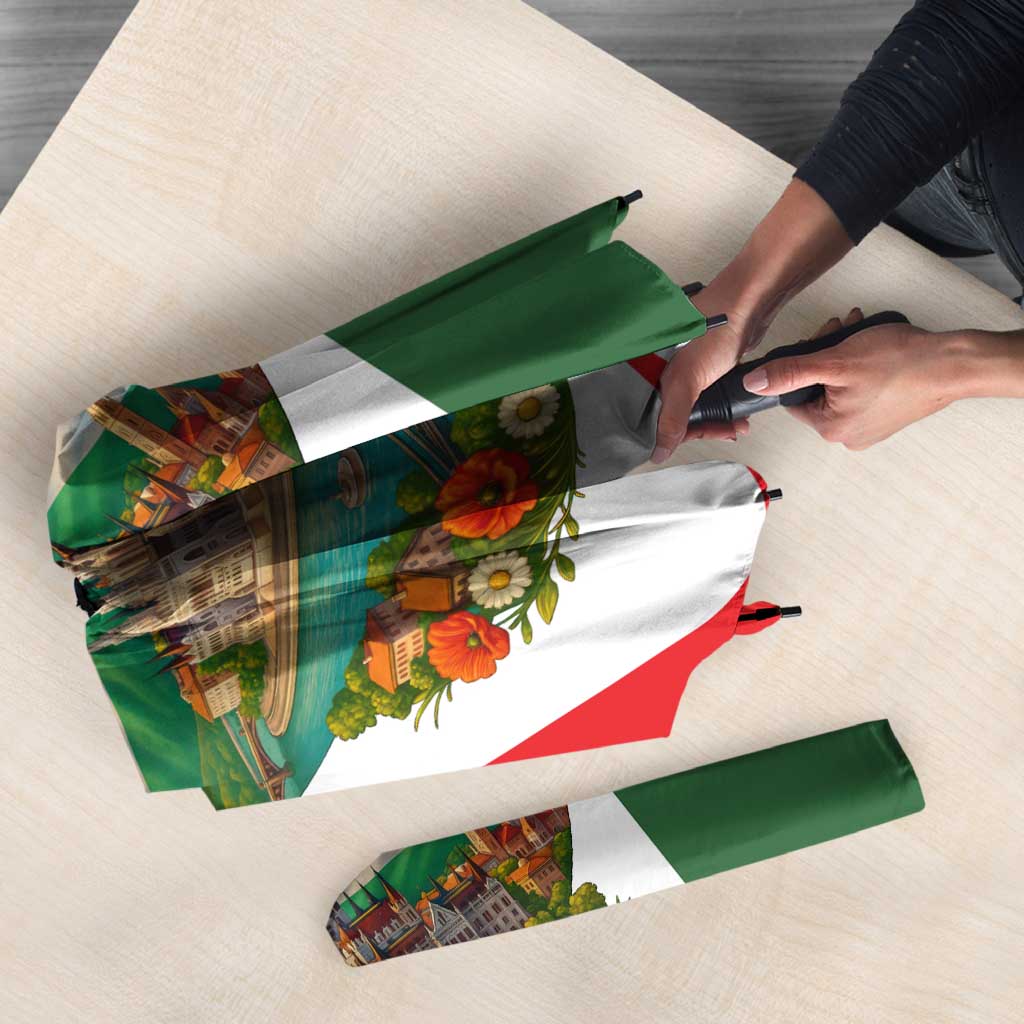 Hungary Umbrella with Budapest Heart Illustration Design and Crown Emblem - Wonder Print Shop