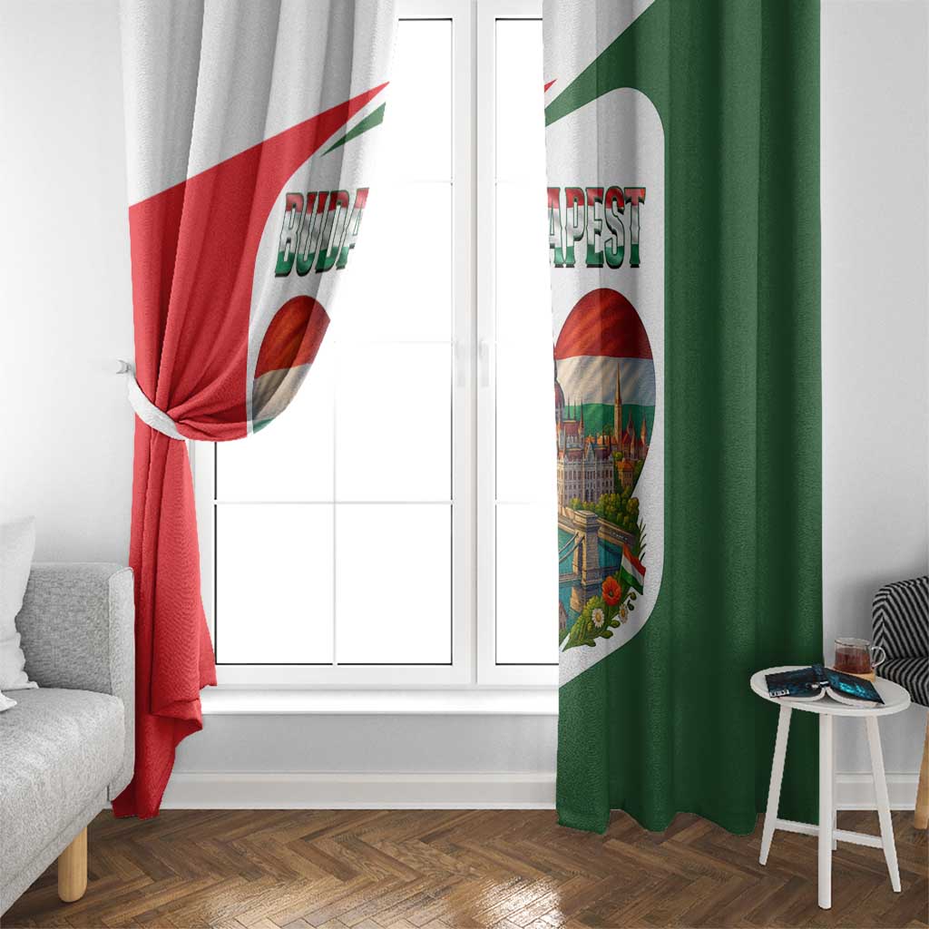 Hungary Window Curtain with Budapest Heart Illustration Design and Crown Emblem - Wonder Print Shop