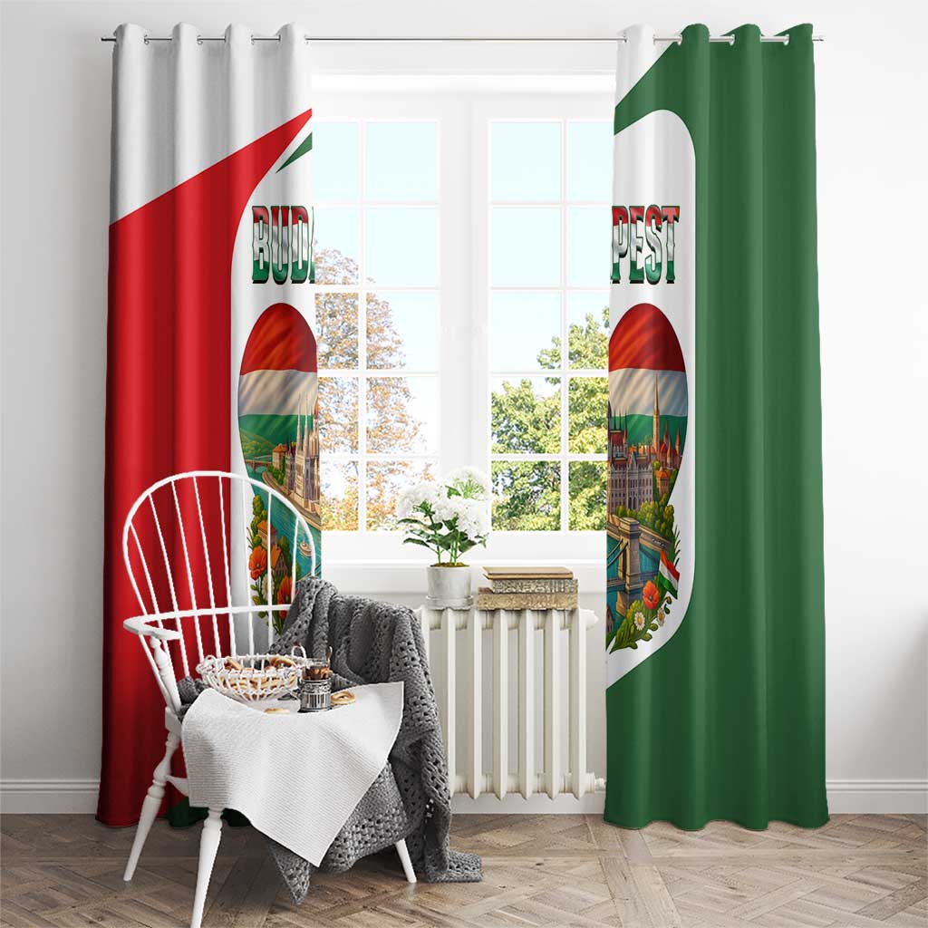 Hungary Window Curtain with Budapest Heart Illustration Design and Crown Emblem - Wonder Print Shop