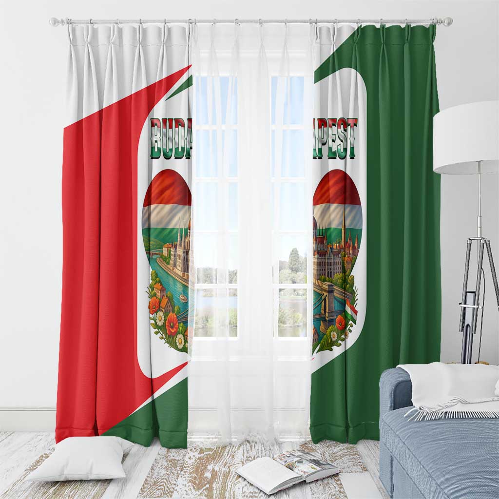 Hungary Window Curtain with Budapest Heart Illustration Design and Crown Emblem - Wonder Print Shop