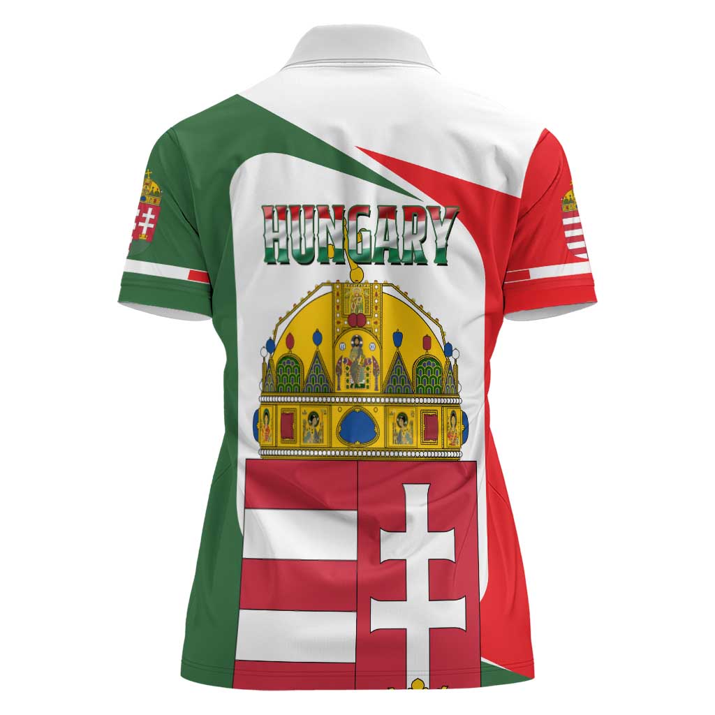 Hungary Women Polo Shirt with Budapest Heart Illustration Design and Crown Emblem - Wonder Print Shop