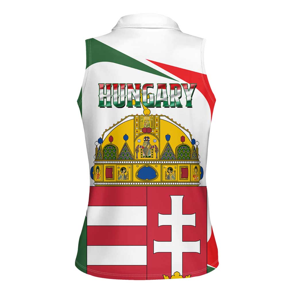 Hungary Women Sleeveless Polo Shirt with Budapest Heart Illustration Design and Crown Emblem - Wonder Print Shop