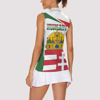 Hungary Women Sleeveless Polo Shirt with Budapest Heart Illustration Design and Crown Emblem - Wonder Print Shop