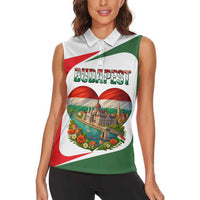 Hungary Women Sleeveless Polo Shirt with Budapest Heart Illustration Design and Crown Emblem - Wonder Print Shop