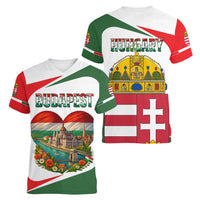 Hungary Women V-Neck T-Shirt with Budapest Heart Illustration Design and Crown Emblem - Wonder Print Shop