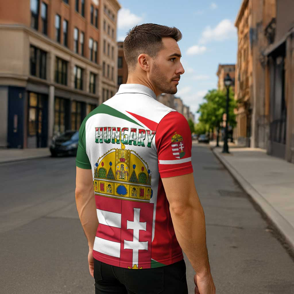 Hungary Zipper Polo Shirt with Budapest Heart Illustration Design and Crown Emblem - Wonder Print Shop
