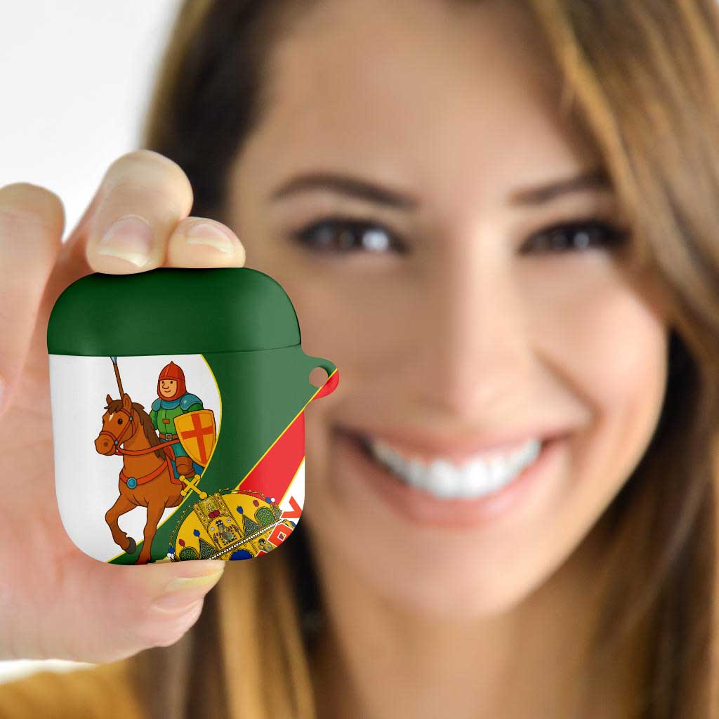 Hungary AirPods Case with Knight and Angel Illustration Design and National Crest - Wonder Print Shop