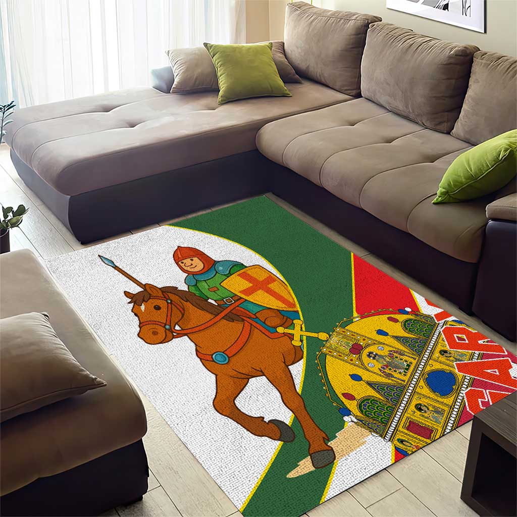 Hungary Area Rug with Knight and Angel Illustration Design and National Crest - Wonder Print Shop