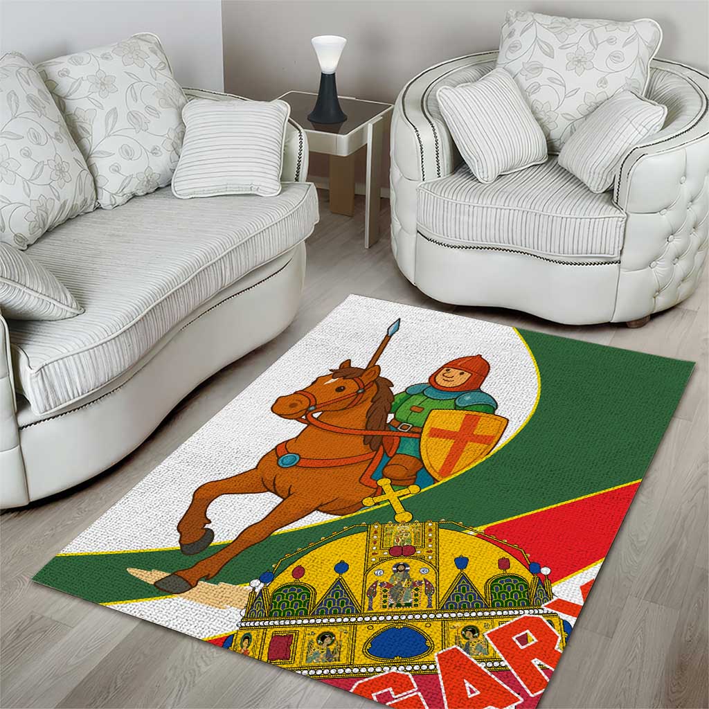 Hungary Area Rug with Knight and Angel Illustration Design and National Crest - Wonder Print Shop