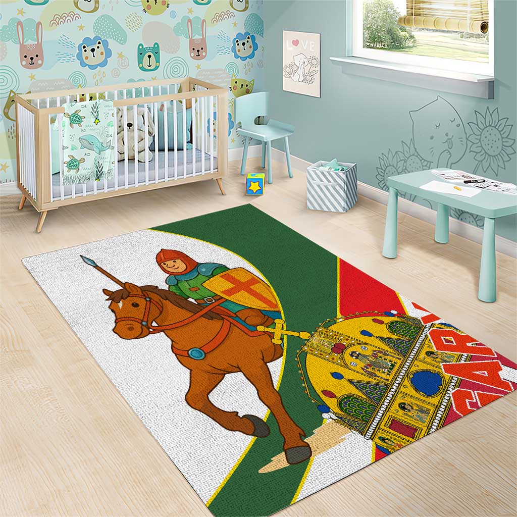 Hungary Area Rug with Knight and Angel Illustration Design and National Crest - Wonder Print Shop