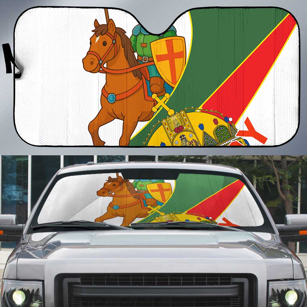 Hungary Auto Sun Shade with Knight and Angel Illustration Design and National Crest - Wonder Print Shop