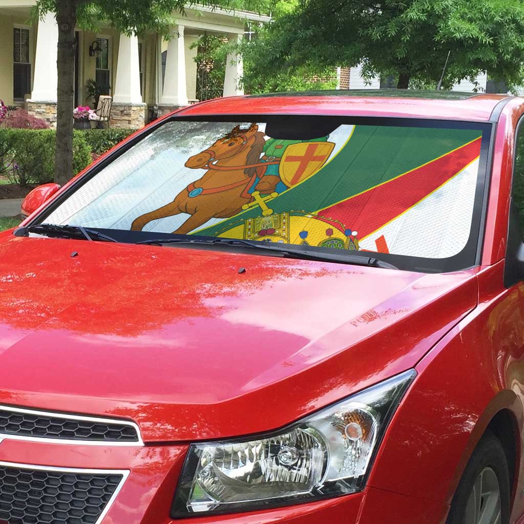 Hungary Auto Sun Shade with Knight and Angel Illustration Design and National Crest - Wonder Print Shop