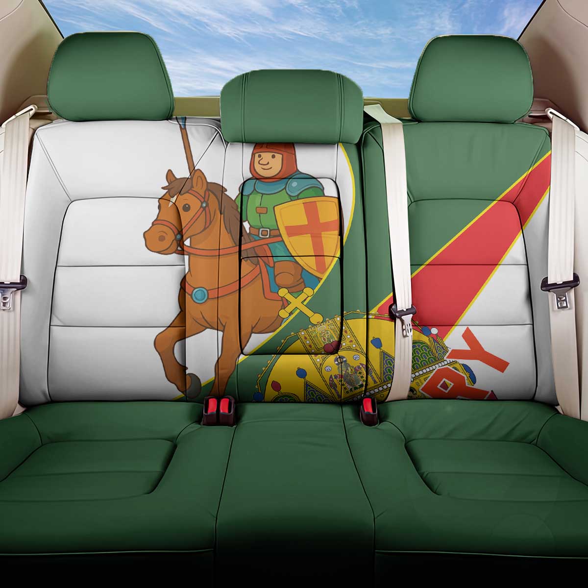 Hungary Back Car Seat Cover with Knight and Angel Illustration Design and National Crest - Wonder Print Shop