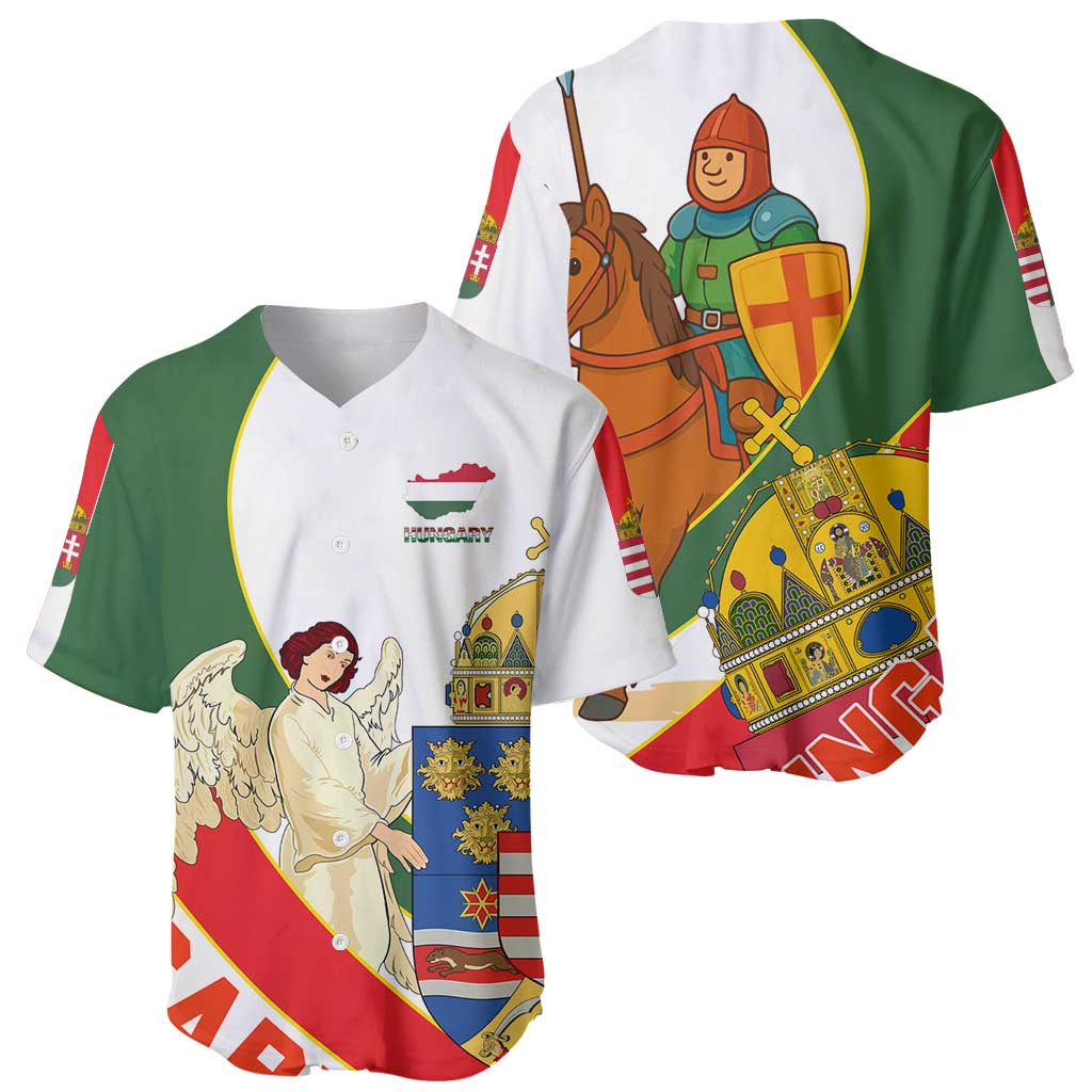Hungary Baseball Jersey with Knight and Angel Illustration Design and National Crest - Wonder Print Shop