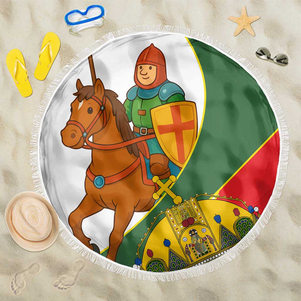 Hungary Beach Blanket with Knight and Angel Illustration Design and National Crest - Wonder Print Shop