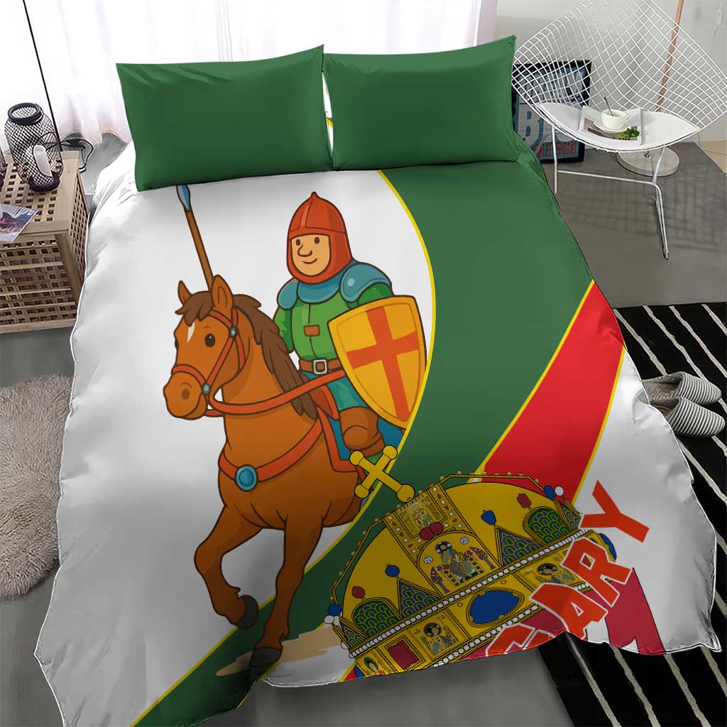 Hungary Bedding Set with Knight and Angel Illustration Design and National Crest - Wonder Print Shop